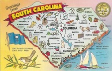 South Carolina MAP - Industries, Agriculture, State Flag & Seal, Bird & Flower picture