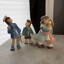 Jean Manley-4-Whimsical Children And A Goose Figurines Hand Painted 40s/3Figures picture