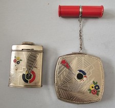 EVANS ART DECO ENAMELED SQUARE TANGO COMPACT & FRAGANCE ATOMIZER picture