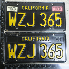 California license Plate 1963 1969 1968 Pair Set Tag CA 63 68 69 # WZJ 365 picture