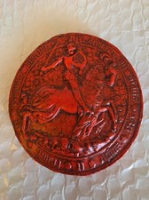 Vintage Medieval Royal Great Seal Replica Double Sided Red Wax Resin Medallion picture