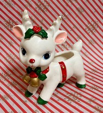 Vintage Napco Ware Christmas Reindeer Ceramic Planter picture