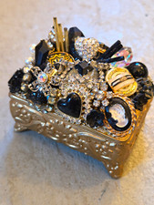 Beautiful Vintage Trinket Box embelished with Rhinestones,Cameo Jeweled Casket picture