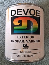 Vintage Devoe 87 Spar Varnish Can 1 Quart Retro Paint Advertising Garage Decor picture