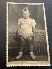 Vintage 1930s 1940s Toddler Romper Photo Deckle Edge Wicker Crease picture