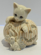 Lenox 2000 Vtg Kitty Cat In Halloween Pumpkin With Mouse picture