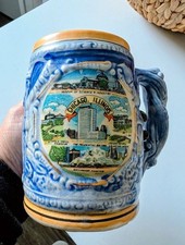 1970's Vintage Chicago Illinois Souvenir Beer Stein Relief Ceramic Blue Japan picture