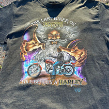 Vtg 1990 3D Emblem The Last Biker On Earth Harley Davidson T Shirt Milwaukee M picture