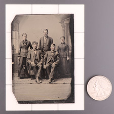 Antique CDV 6th Plate Tintype Victorian Family Photo Father, Sons & Wives #1304 picture