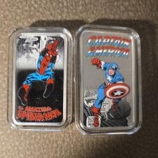 Marvel Comics Amazing Spider-Man & Capt America Silver Ingots Bradford Exchange picture