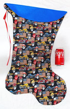 GIANT CHRISTMAS STOCKING MOTORCYCLES, SKULLS, AMERICAN FLAG PRINT , NEW, USA picture