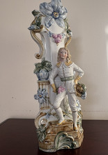 Antique German Porcelain Bisque Vase Figurine Romantic Young Man picture