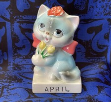 Vintage Rare Norcrest “April” Kitten Porcelain Figurine W/ Yellow Tulips Bouquet picture