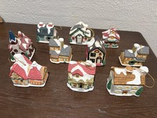 Vintage 1992 GWT Christmas Village Set Of 10 Buildings Ceramic Ornaments Lot picture