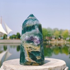 248g Natural Colourful Fluorite Crystal Obelisk Quartz Wand Point Healing picture