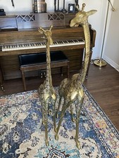Vintage C.1960's Mid-Century Oversized 47 And 54 Inch Brass Standing Giraffes picture