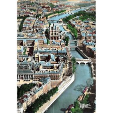 Greff Vintage Postcard Paris Aerial View Notre Dame Seine River France Good RPPC picture