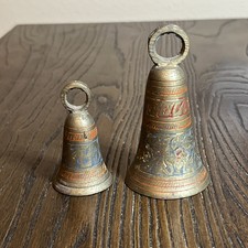 2 Vtg Etched Brass Bell Set 2.5