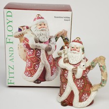 Fitz And Floyd 2003 Santa Florentine Holiday Teapot Ceramic Christmas Collectibl picture