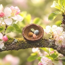 Hagen-Renaker Retired Miniature Figurine Bird Nest with Four Eggs picture