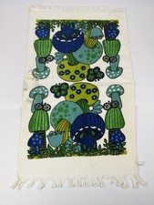 Vintage 70s CANNON Hand Towel Merry Mushroom Floral  Fringe MCM NWOT 28x15 picture