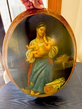 Antique 1800s Wood Frame Hand Painted Madonna & Child ITALIAN Signed By Artist picture
