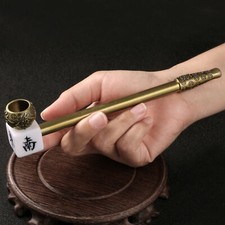 Solid Brass Mahjong Pipe Figurine Small Statue Home Ornament Collectibles picture