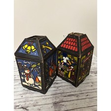 Vintage 1950s German Cardboard Christmas Lanterns Santa Snowman Hansel & Gretel picture