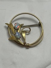 Vintage Krementz Opal Flower 14K Gold Overlay Brooch picture