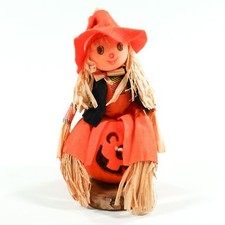 Vintage Halloween Pumpkin Scarecrow Styrofoam Felted Display Decoration Raffia picture