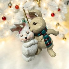 VTG Hallmark Bunnies Ornament Mistletoe Husband Wife Couple Christmas 1991 picture