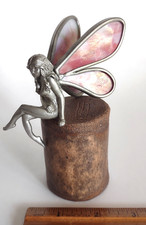 Vintage Pewter W/Stained Glass Wings Pixie Whimsical Fairy Shelf Sitter picture