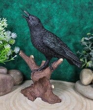 Ebros Crowing Raven Perched On Tree Branch 8.25
