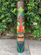 Tiki Totem Palm Tree Wood Mask Tropical Bar Patio Decor 39