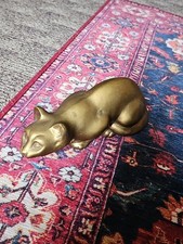 Vintage Crouching Hunting Brass Cat Statue 8