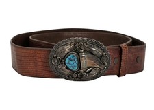 Vintage Western Belt Signed BG Turquoise Claw Buckle & Genuine Lizard Skin Strap picture
