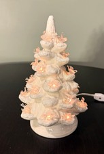 Vtg White Ceramic Christmas Tree Clear Birds Glitter 8.5