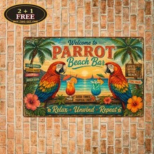 Tropical Island Parrot Margaritaville Beach Cocktail Bar Metal Sign 8x12 picture