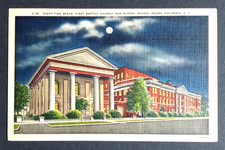 First Baptist Church at Night South Carolina SC Postcard c1940s Street View UNP picture