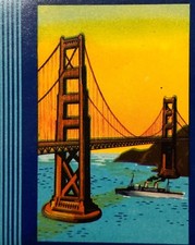 Antique 1940s Pacific Pride Crate Label, San Francisco Bridge, Steamship picture