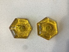 Vintage MCM Amber Lucite Hexagon Taper 2 Candle Holders Gold Flake Glitter ‘60’s picture