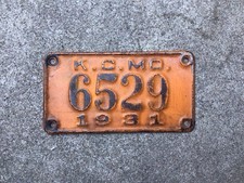 1931 - KANSAS  CITY  MISSOURI - MOTORCYCLE - LICENSE PLATE picture