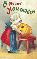 Vtg Halloween Clapsaddle Little Girl JOL Apron Bonnet A/S Emb PC Antique 1911 picture