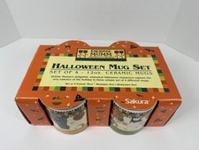 Vintage 1998 Debbie Mumm Sakura Halloween Mug Set 4 Ceramic 12 Oz Boxed NOS picture