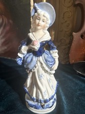 Vintage Crown A Porcelain Lady Figurine Alfro Alfretto Style Blue White Gilt picture