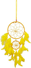 Boho Dream Catcher Yellow Faux Feather Handmade Web Double Ring Wall Hanging Win picture