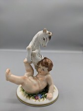 Vintage Augarten Austria Wien Vienna Porcelain Boy Cherub and Goat Figurine 4