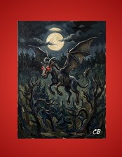 Jersey Devil Pine Barrens ACEO Print | NJ Cryptid Folk Art | Moon Horror picture