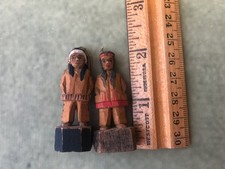 Vintage Miniature Wood Carving Cigar Store Indian Pair Hand Carved Germany 2