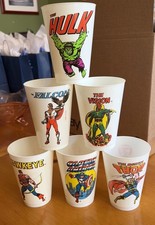Vintage 1975 Marvel Comics 7-Eleven Cups Hulk Thor Vision Hawkeye & More set 6 picture